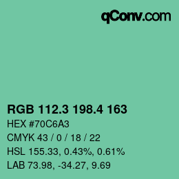 カラーコード: RGB 112.3 198.4 163 | qconv.com