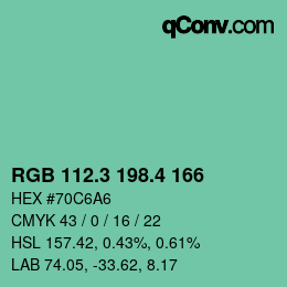 カラーコード: RGB 112.3 198.4 166 | qconv.com