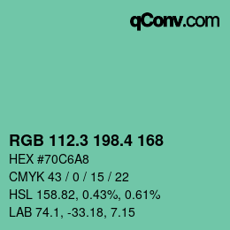 カラーコード: RGB 112.3 198.4 168 | qconv.com