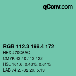 カラーコード: RGB 112.3 198.4 172 | qconv.com