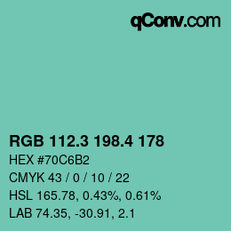 カラーコード: RGB 112.3 198.4 178 | qconv.com