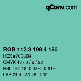 カラーコード: RGB 112.3 198.4 180 | qconv.com