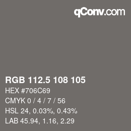 Color code: RGB 112.5 108 105 | qconv.com