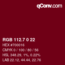 カラーコード: RGB 112.7 0 22 | qconv.com
