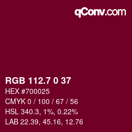 カラーコード: RGB 112.7 0 37 | qconv.com