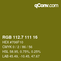 カラーコード: RGB 112.7 111 16 | qconv.com