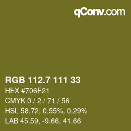 カラーコード: RGB 112.7 111 33 | qconv.com