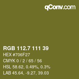カラーコード: RGB 112.7 111 39 | qconv.com
