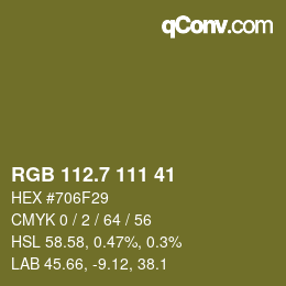 カラーコード: RGB 112.7 111 41 | qconv.com