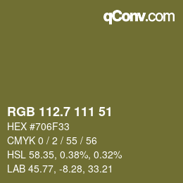 カラーコード: RGB 112.7 111 51 | qconv.com