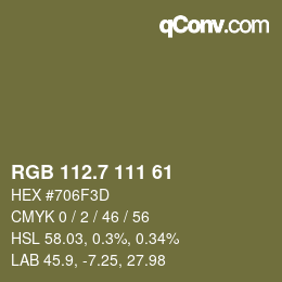 カラーコード: RGB 112.7 111 61 | qconv.com