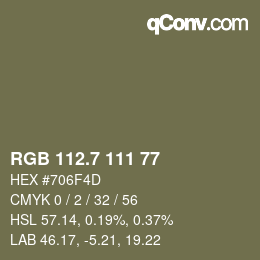 カラーコード: RGB 112.7 111 77 | qconv.com