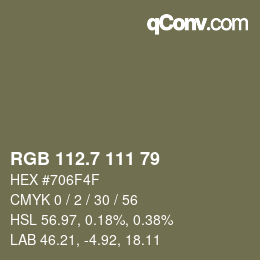 カラーコード: RGB 112.7 111 79 | qconv.com