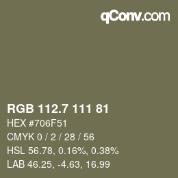 カラーコード: RGB 112.7 111 81 | qconv.com