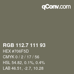 カラーコード: RGB 112.7 111 93 | qconv.com