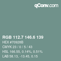 カラーコード: RGB 112.7 146.6 139 | qconv.com