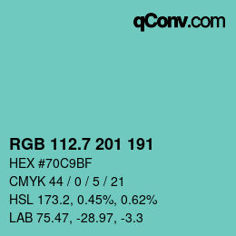 カラーコード: RGB 112.7 201 191 | qconv.com