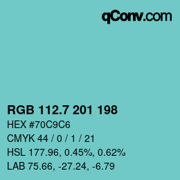 カラーコード: RGB 112.7 201 198 | qconv.com