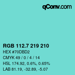 カラーコード: RGB 112.7 219 210 | qconv.com