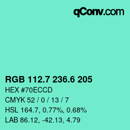 カラーコード: RGB 112.7 236.6 205 | qconv.com