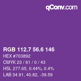 カラーコード: RGB 112.7 56.6 146 | qconv.com