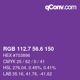 カラーコード: RGB 112.7 56.6 150 | qconv.com