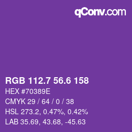 カラーコード: RGB 112.7 56.6 158 | qconv.com