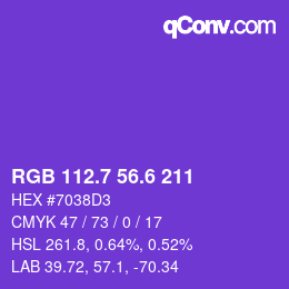 颜色代码: RGB 112.7 56.6 211 | qconv.com