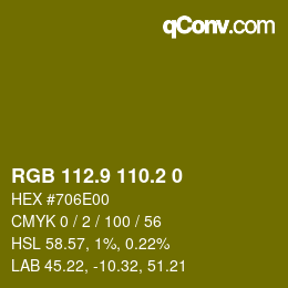 カラーコード: RGB 112.9 110.2 0 | qconv.com