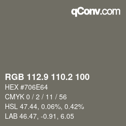 Color code: RGB 112.9 110.2 100 | qconv.com