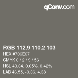 Color code: RGB 112.9 110.2 103 | qconv.com