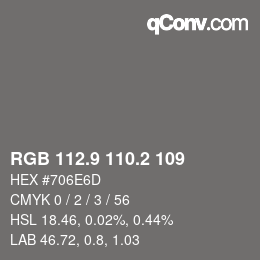 Color code: RGB 112.9 110.2 109 | qconv.com