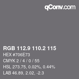カラーコード: RGB 112.9 110.2 115 | qconv.com