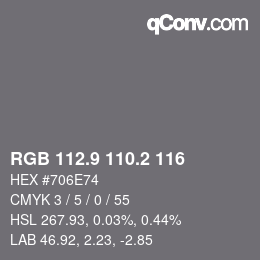 Color code: RGB 112.9 110.2 116 | qconv.com