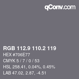Farbcode: RGB 112.9 110.2 119 | qconv.com