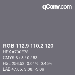 Farbcode: RGB 112.9 110.2 120 | qconv.com