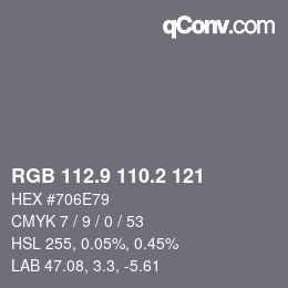 カラーコード: RGB 112.9 110.2 121 | qconv.com