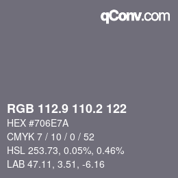 Color code: RGB 112.9 110.2 122 | qconv.com