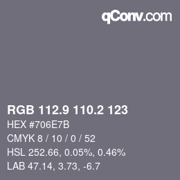 カラーコード: RGB 112.9 110.2 123 | qconv.com