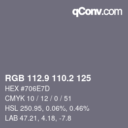 Color code: RGB 112.9 110.2 125 | qconv.com