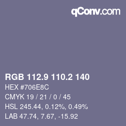 カラーコード: RGB 112.9 110.2 140 | qconv.com