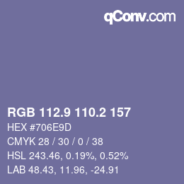 カラーコード: RGB 112.9 110.2 157 | qconv.com