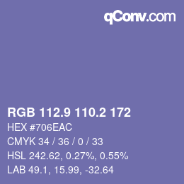カラーコード: RGB 112.9 110.2 172 | qconv.com