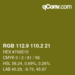 カラーコード: RGB 112.9 110.2 21 | qconv.com