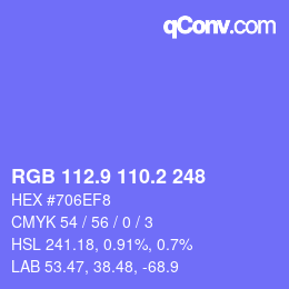 カラーコード: RGB 112.9 110.2 248 | qconv.com