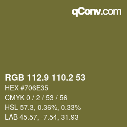 Color code: RGB 112.9 110.2 53 | qconv.com