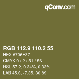 カラーコード: RGB 112.9 110.2 55 | qconv.com