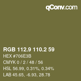 Color code: RGB 112.9 110.2 59 | qconv.com