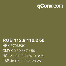 カラーコード: RGB 112.9 110.2 60 | qconv.com
