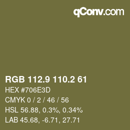 カラーコード: RGB 112.9 110.2 61 | qconv.com